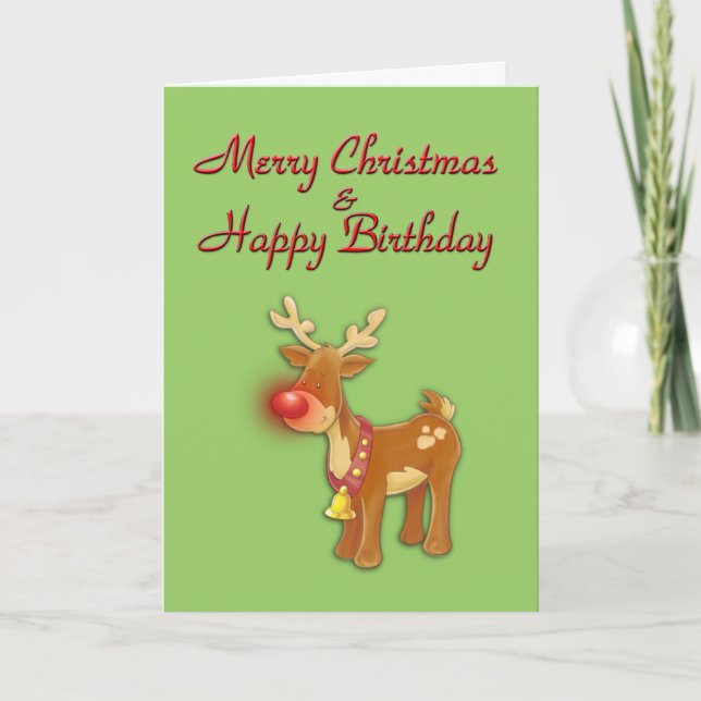 Christmas Birthday Reindeer Card (Front)