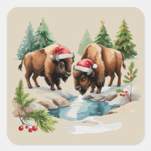 Christmas Bison Buffalo Animal Western Wildlife Square Sticker