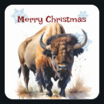 Christmas Bison Buffalo Animal Wildlife Customise  Square Sticker<br><div class="desc">Christmas Bison Buffalo  Animal Wildlife Customise with your name</div>
