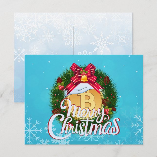 Christmas Bitcoin inside Holiday Wreath Postcard (Front/Back)
