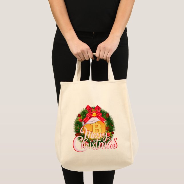 Christmas Bitcoin inside Holiday Wreath Tote Bag (Front (Product))