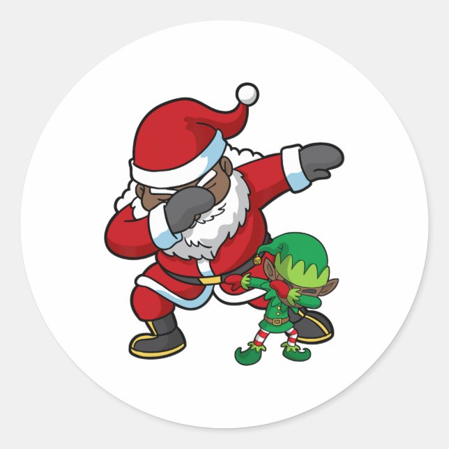 christmas black african american dabbing santa cla classic round sticker (Front)