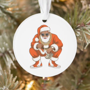 Christmas Black African American Santa Holiday Ornament