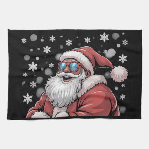 Christmas Black African American Santa Xmas Tea Towel