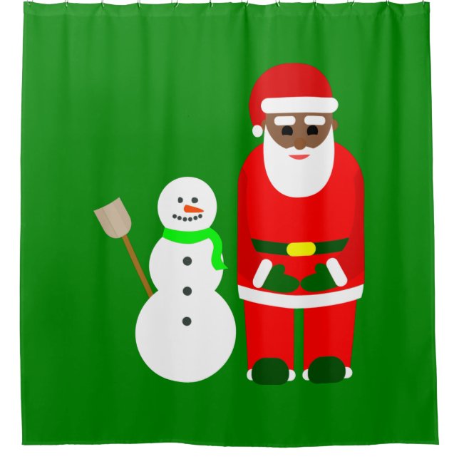 christmas black african santa claus snowman cute shower curtain (Front)