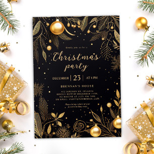 Christmas Black And Gold Holiday Party Invitation