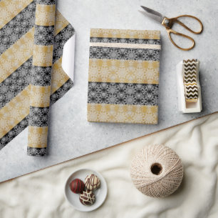 Christmas Black and Gold Snowflake  Wrapping Paper