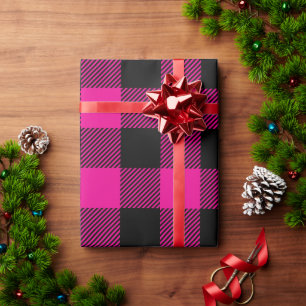 Christmas Black and Hot Pink Buffalo Plaid Wrapping Paper