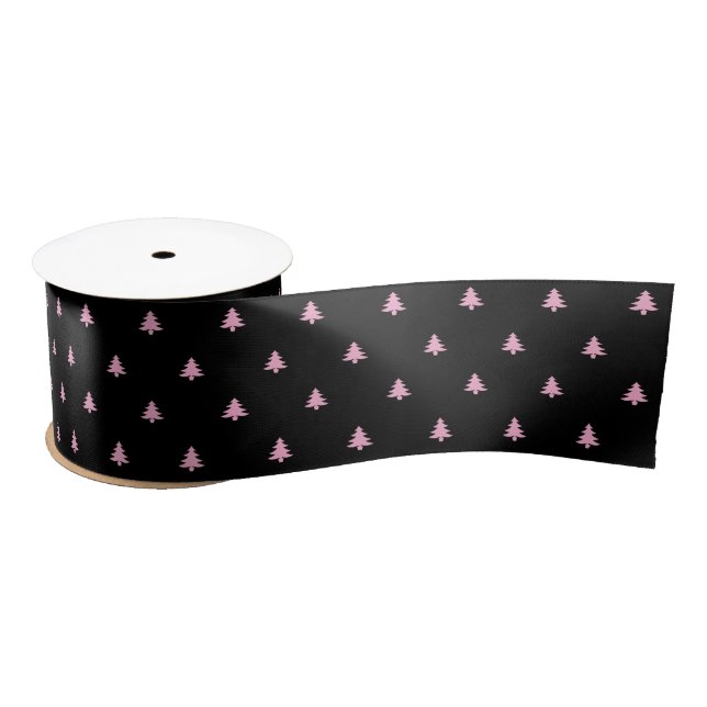 Christmas Black and Pale Pink Christmas Trees Satin Ribbon (Spool)
