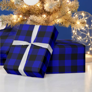 Christmas Black and Royal Blue Buffalo Check Wrapping Paper
