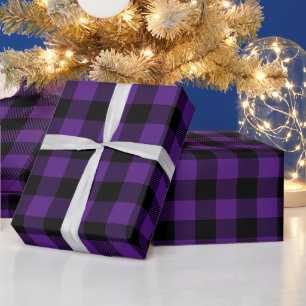 Christmas Black and Royal Purple Buffalo Check Wrapping Paper