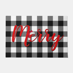 Christmas Black and White Buffalo Plaid Doormat