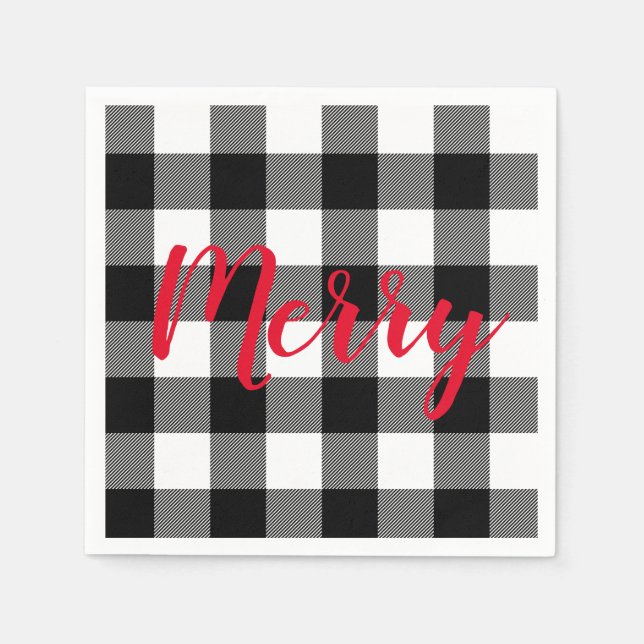 Christmas Black and White Buffalo Plaid  Napkin (Front)