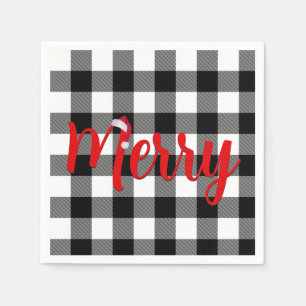 Christmas Black and White Buffalo Plaid  Napkin