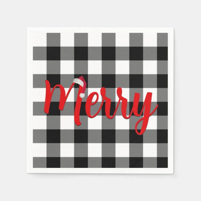 Christmas Black and White Buffalo Plaid  Napkin (Front)