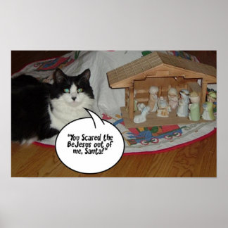 Christmas Black and White Cat Poster