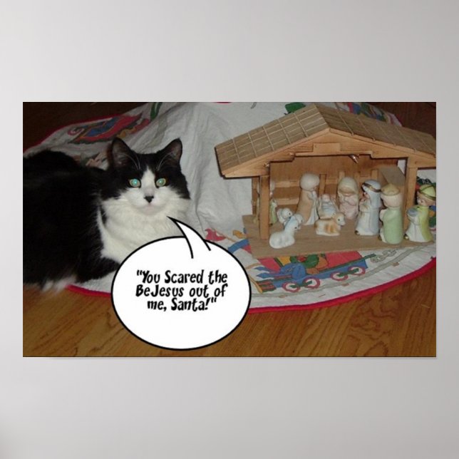 Christmas Black and White Cat Poster (Front)