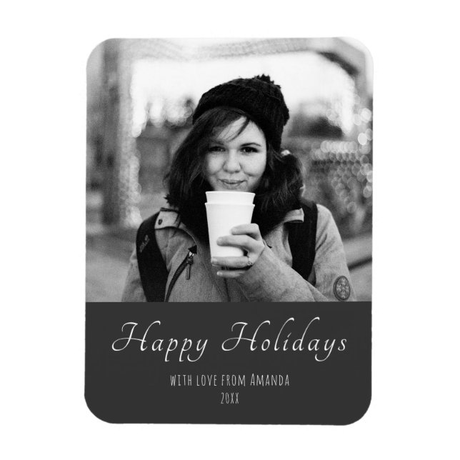 Christmas Black and White Custom Holiday Photo Magnet (Vertical)