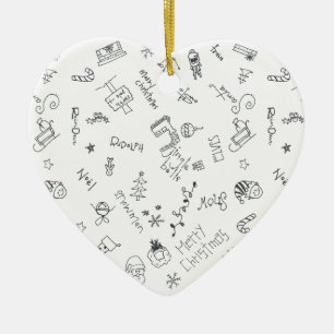 christmas black and white fun doodle ceramic tree decoration