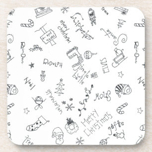 christmas black and white fun doodle coaster