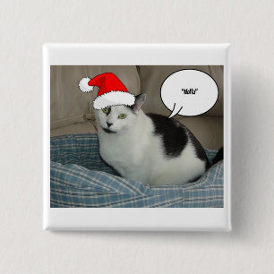 Christmas Black and White Kitten 15 Cm Square Badge