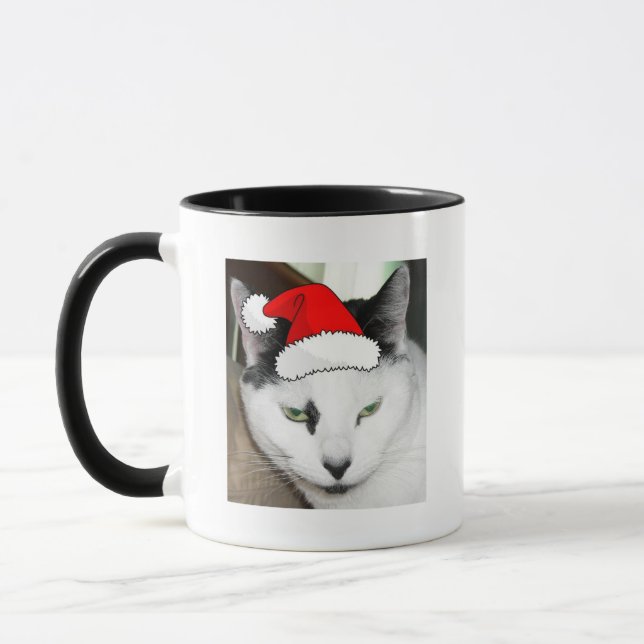 Christmas Black and White Kitten Mug (Left)