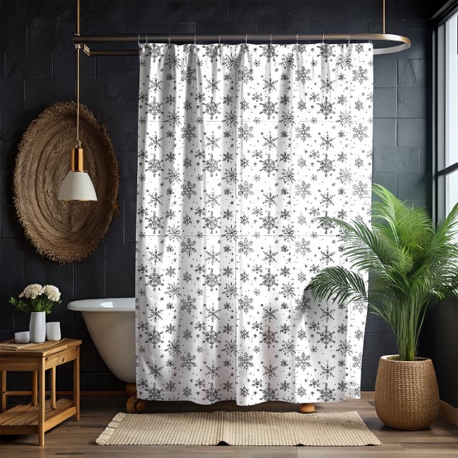 Christmas Black and White Snowflake Shower Curtain (Creator Uploaded)