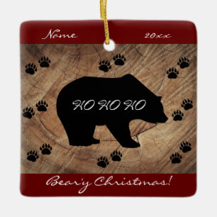 Christmas Black Bear And Bear Paws Ceramic Ornament