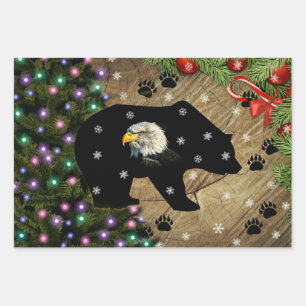 Christmas Black Bear Bald Eagle Spirit Wrapping Paper Sheet