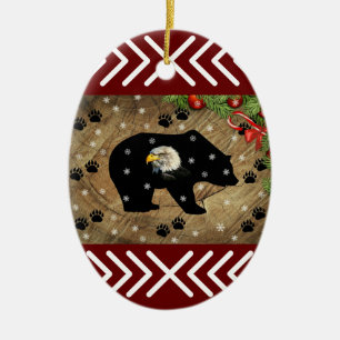 Christmas Black Bear Bald Eagle Wilderness Ceramic Tree Decoration