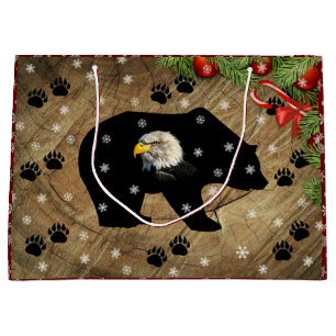 Christmas Black Bear Bald Eagle Wilderness Large Gift Bag