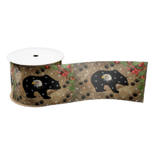 Christmas Black Bear Bald Eagle Wilderness Satin Ribbon