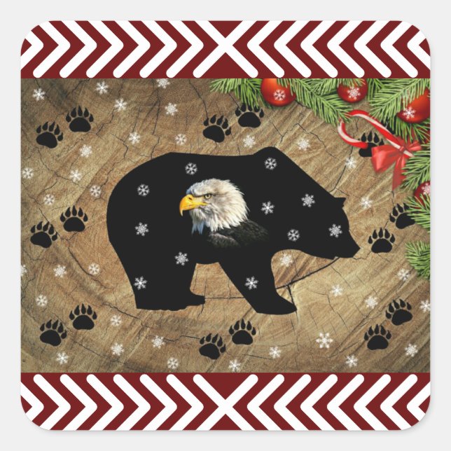 Christmas Black Bear Bald Eagle Wilderness  Square Sticker (Front)