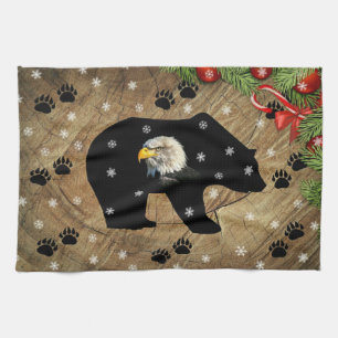 Christmas Black Bear Bald Eagle Wilderness Tea Towel