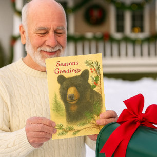 Christmas Black Bear Watercolor Holiday Card