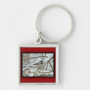 Christmas Black Capped Chickadee in Snow Key Ring