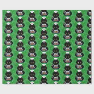 Christmas Black Cat Art Painting Wrapping Paper