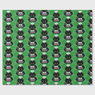 Christmas Black Cat Art Painting Wrapping Paper