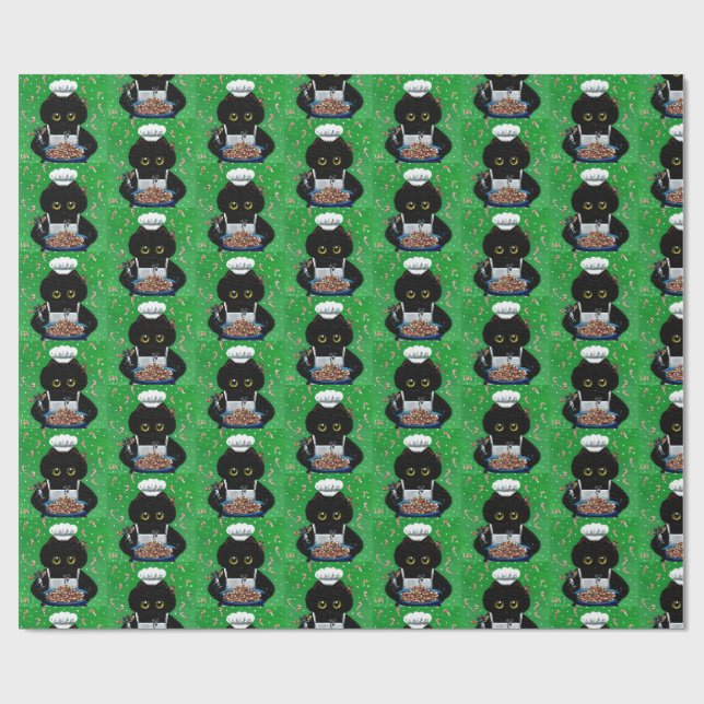 Christmas Black Cat Art Painting Wrapping Paper (Flat)