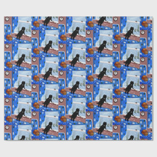 Christmas Black Cat Art Painting Wrapping Paper