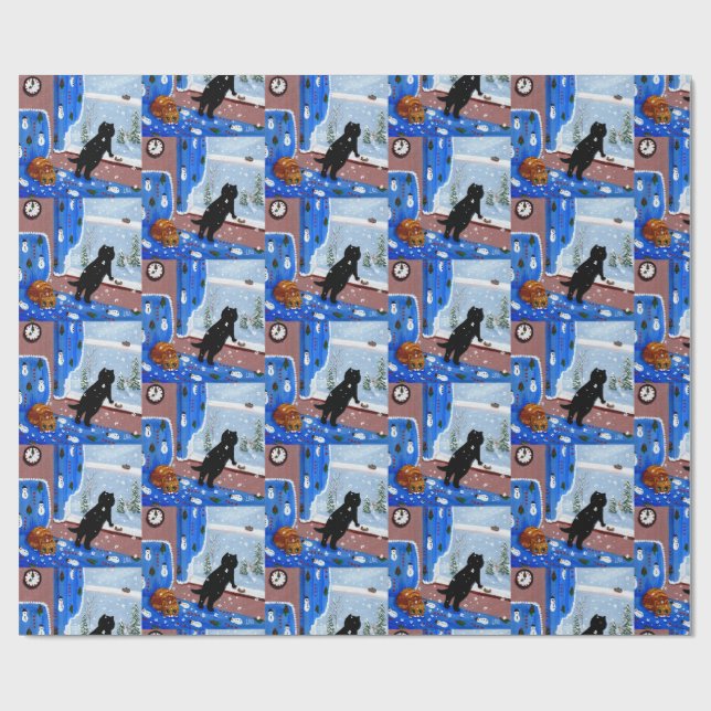 Christmas Black Cat Art Painting Wrapping Paper (Flat)