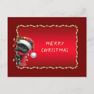 Christmas Black Cat Holiday Postcard