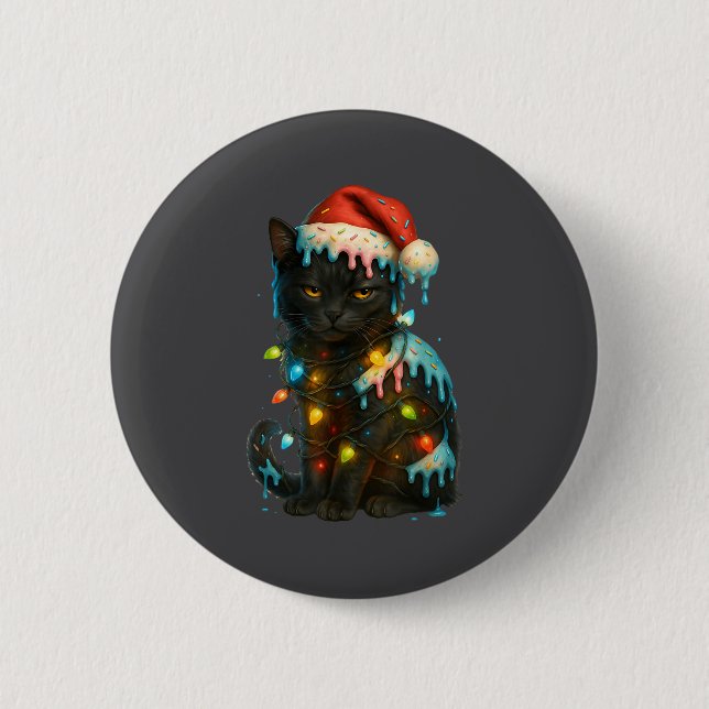 Christmas Black Cat Ice Cream Drip Santa Hat Cute  6 Cm Round Badge (Front)