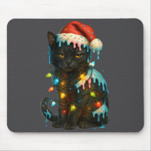 Christmas Black Cat Ice Cream Drip Santa Hat Cute Mouse Pad