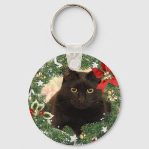 Christmas Black Cat Keychain