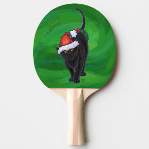 Christmas Black Cat on Green Ping Pong Paddle