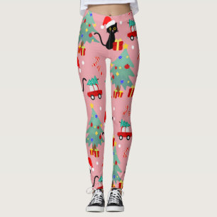 Christmas Black Cat Pattern Leggings