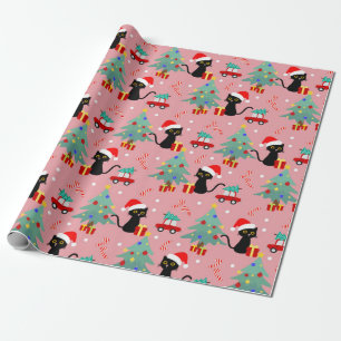 Christmas Black Cat Pattern Wrapping Paper