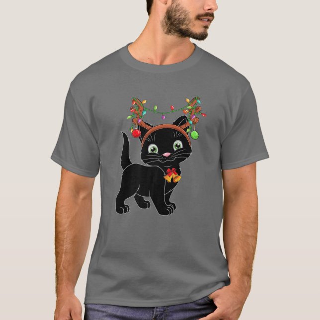 Christmas Black Cat Reindeer Antlers Catmas Women T-Shirt (Front)