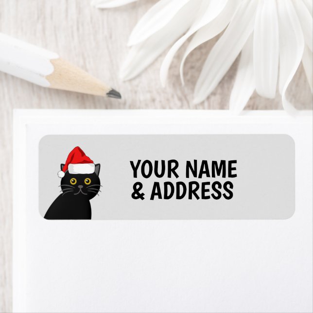 CHRISTMAS BLACK CAT RETURN ADDRESS LABELS (Insitu)